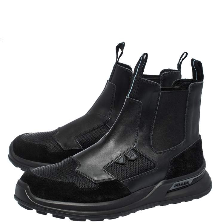 Pre Owned Prada Black Mesh, Suede And Leather Slip On Ankle Boots Size  41.5