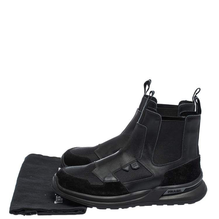 Pre Owned Prada Black Mesh, Suede And Leather Slip On Ankle Boots Size  41.5