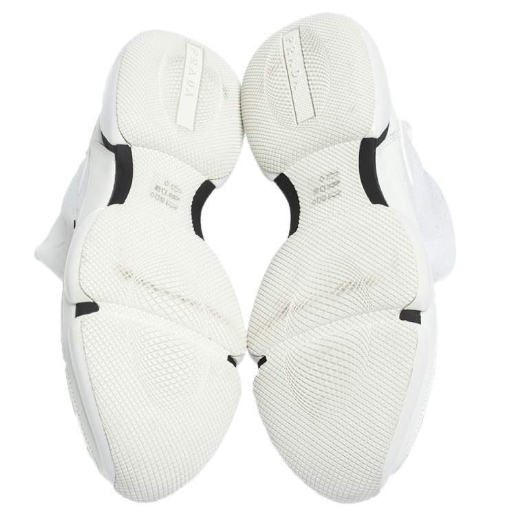 Pre Owned Prada White Knit Fabric And Rubber High Top Slip On Sneakers Size 41.5