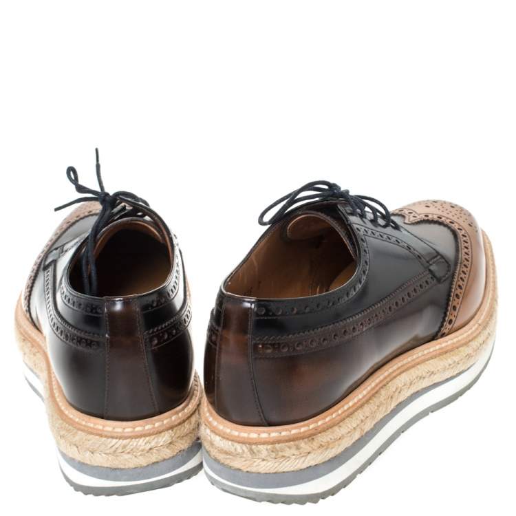 Pre Owned Prada Two Tone Brogue Leather Wingtip Platform Sneakers Size 41