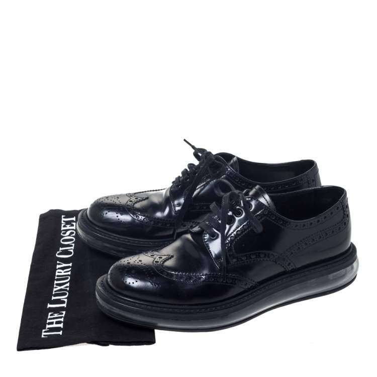 Pre Owned Prada Black Brogue Leather Lace Up Derby Sneakers Size 39.5