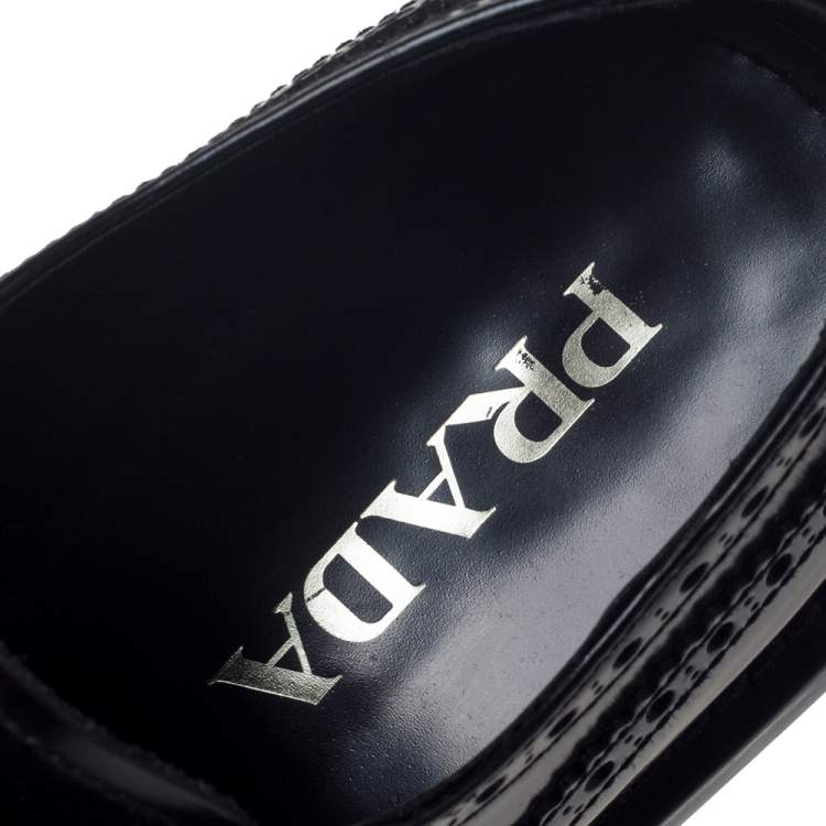 Pre Owned Prada Black Brogue Leather Lace Up Derby Sneakers Size 39.5