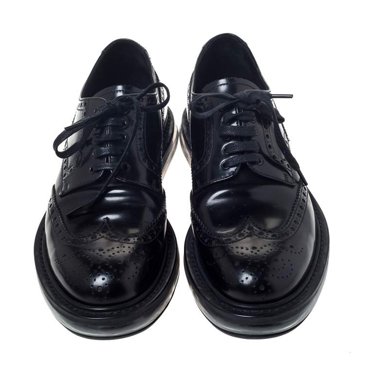 Pre Owned Prada Black Brogue Leather Lace Up Derby Sneakers Size 39.5