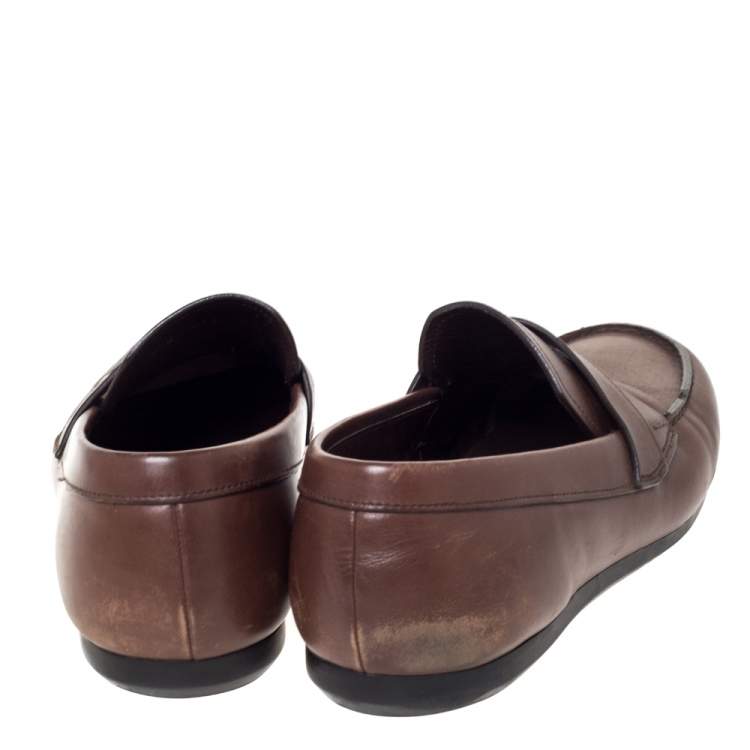 Pre Owned Prada Brown Leather Penny Slip On Loafers Size 42