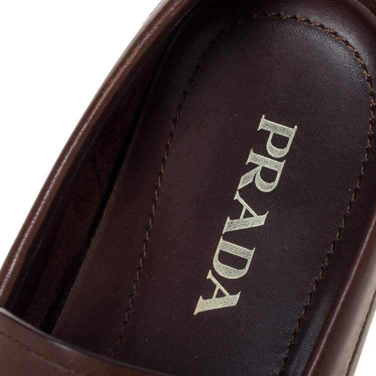 Pre Owned Prada Brown Leather Penny Slip On Loafers Size 42