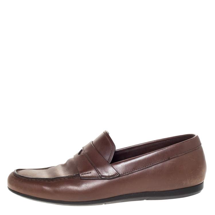 Pre Owned Prada Brown Leather Penny Slip On Loafers Size 42