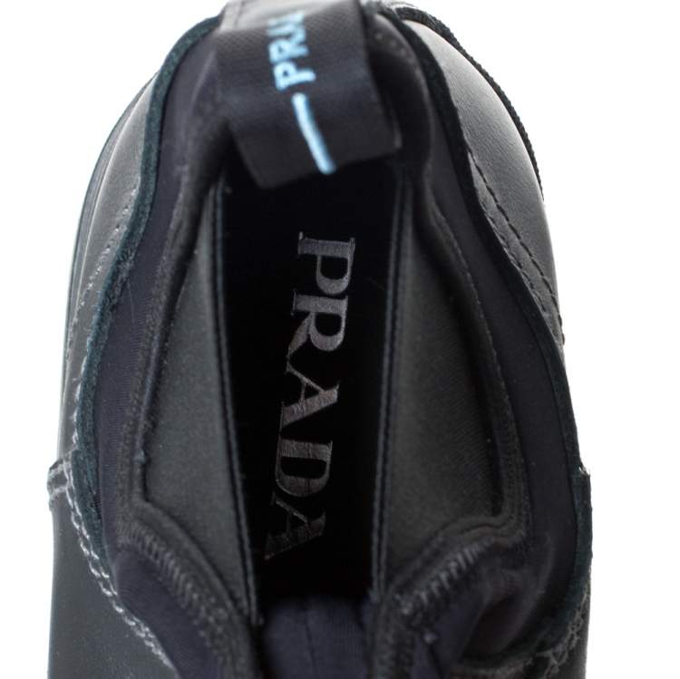 Pre Owned Prada Black Leather and Neoprene Chelsea Ankle Boots Size 41.5