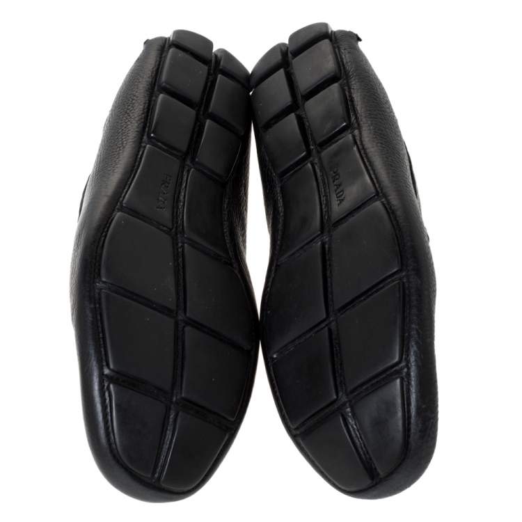 Pre Owned Prada Black Leather Penny Slip On Loafers Size 43.5