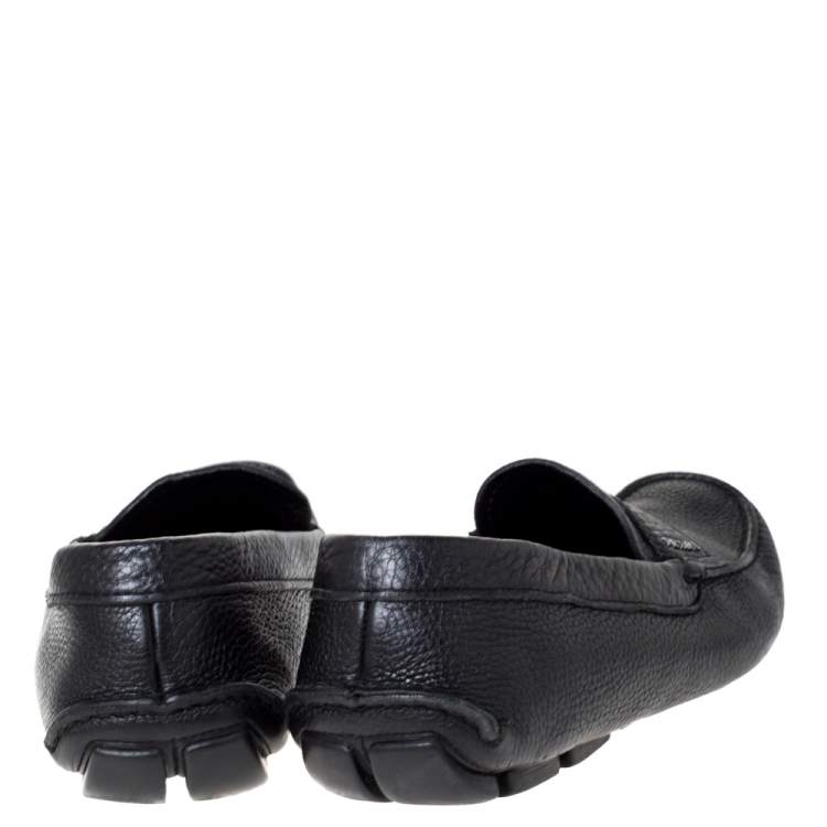 Pre Owned Prada Black Leather Penny Slip On Loafers Size 43.5
