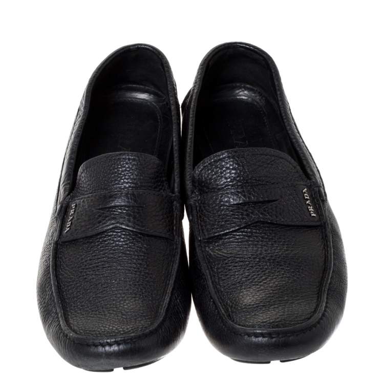 Pre Owned Prada Black Leather Penny Slip On Loafers Size 43.5