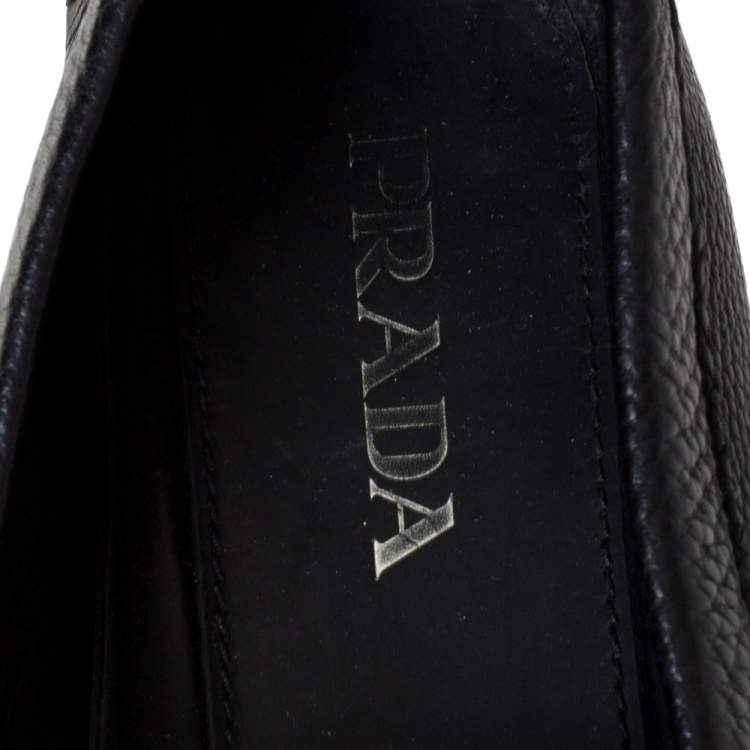 Pre Owned Prada Black Leather Penny Slip On Loafers Size 43.5