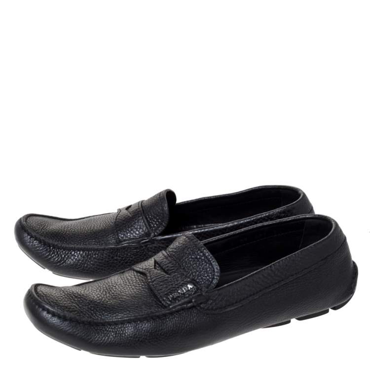 Pre Owned Prada Black Leather Penny Slip On Loafers Size 43.5