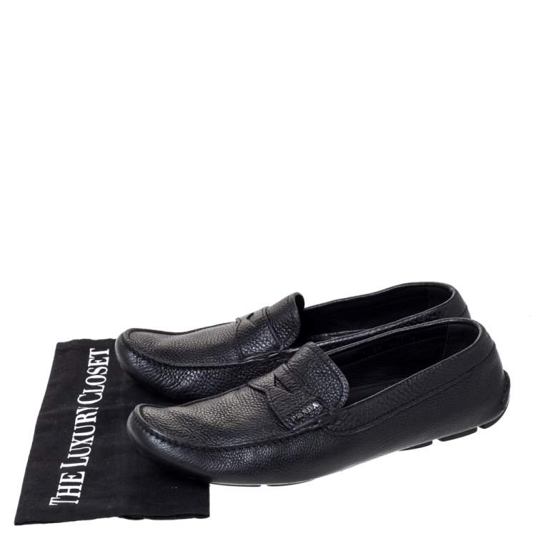 Pre Owned Prada Black Leather Penny Slip On Loafers Size 43.5