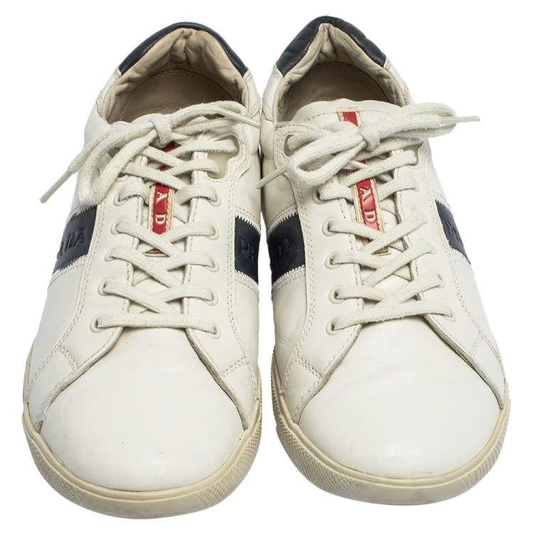 Pre Owned Prada White Leather Low Top Sneakers Size 42.5