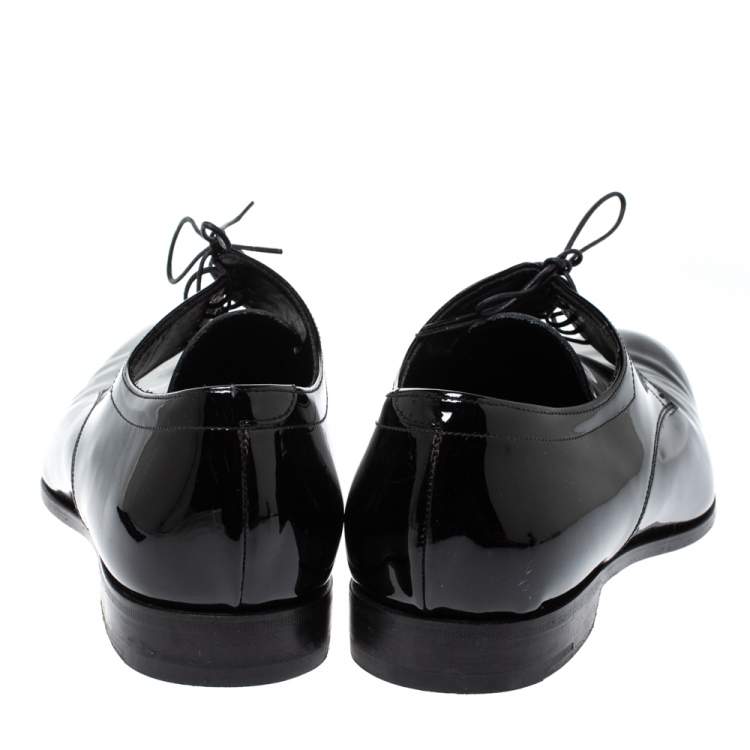Pre Owned Prada Black Patent Leather Lace Up Oxfords Size 43.5