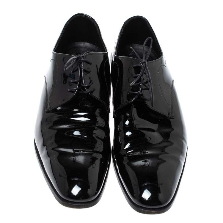 Pre Owned Prada Black Patent Leather Lace Up Oxfords Size 43.5