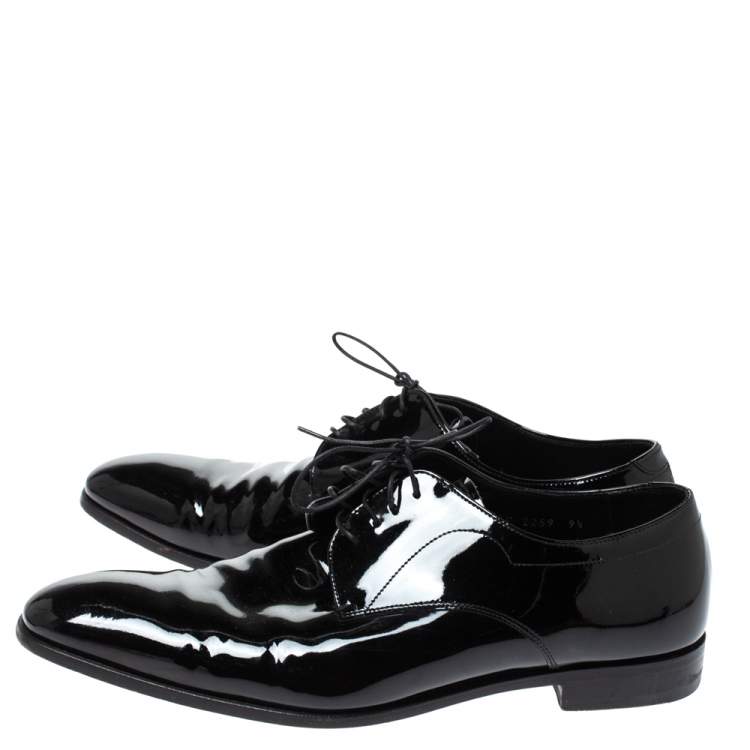 Pre Owned Prada Black Patent Leather Lace Up Oxfords Size 43.5