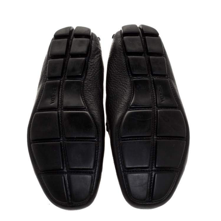 Pre Owned Prada Black Leather Slip On Loafers Size 40.5