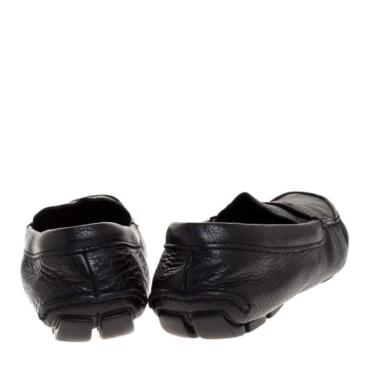 Pre Owned Prada Black Leather Slip On Loafers Size 40.5
