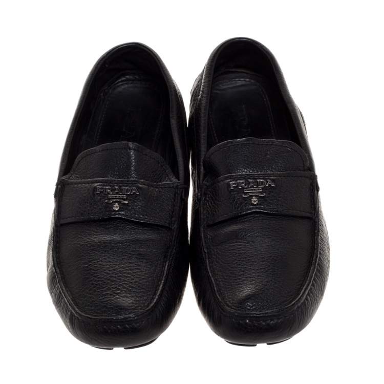 Pre Owned Prada Black Leather Slip On Loafers Size 40.5