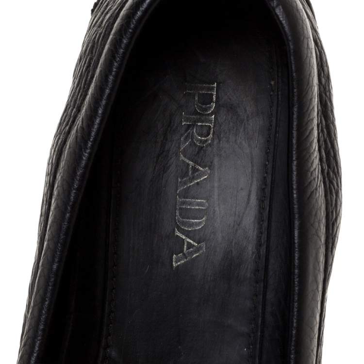 Pre Owned Prada Black Leather Slip On Loafers Size 40.5