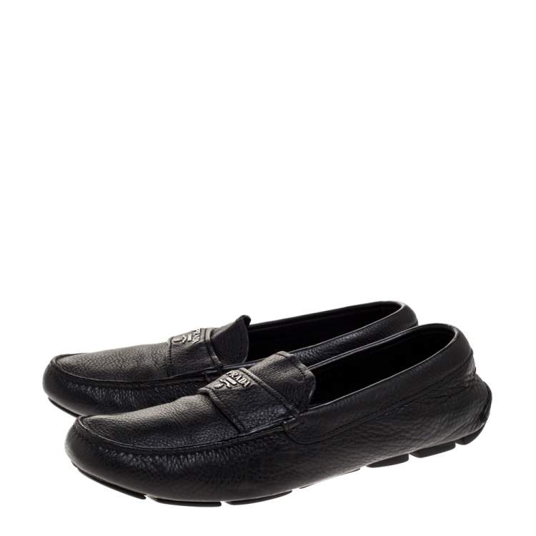 Pre Owned Prada Black Leather Slip On Loafers Size 40.5