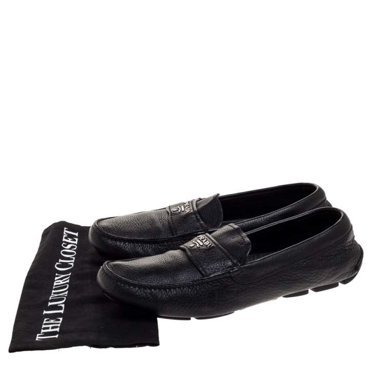 Pre Owned Prada Black Leather Slip On Loafers Size 40.5