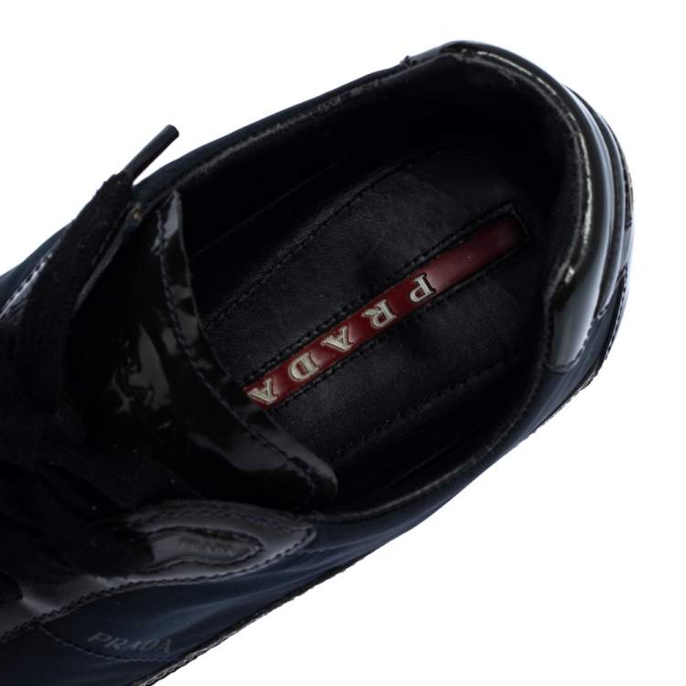 Pre Owned Prada Black/Navy Blue Leather And Nylon Lace Up Sneakers Size 41