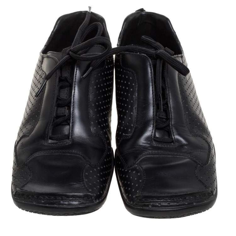 Pre Owned Prada Black Perforated Leather Square Toe Sneakers Size 41