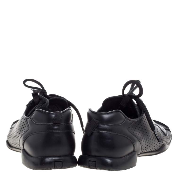 Pre Owned Prada Black Perforated Leather Square Toe Sneakers Size 41