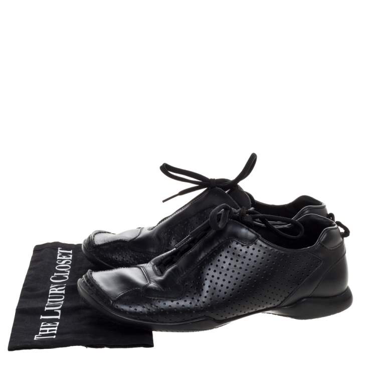 Pre Owned Prada Black Perforated Leather Square Toe Sneakers Size 41