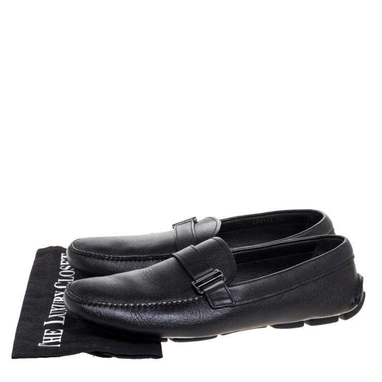 Pre Owned Prada Black Leather Slip On Loafers Size 43.5