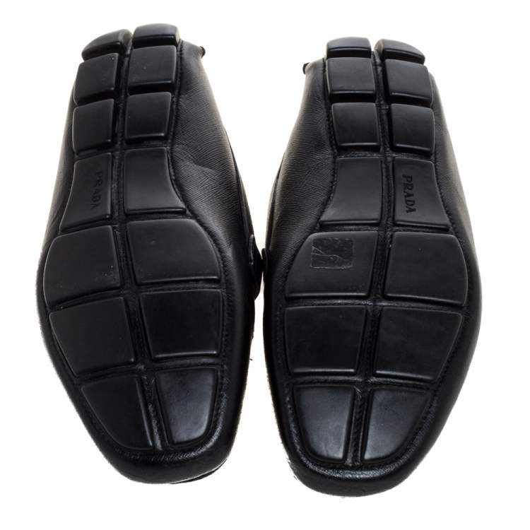 Pre Owned Prada Black Leather Slip On Loafers Size 43.5