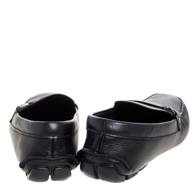 Pre Owned Prada Black Leather Slip On Loafers Size 43.5