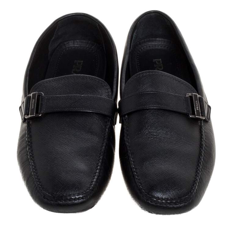 Pre Owned Prada Black Leather Slip On Loafers Size 43.5