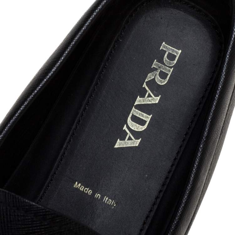 Pre Owned Prada Black Leather Slip On Loafers Size 43.5