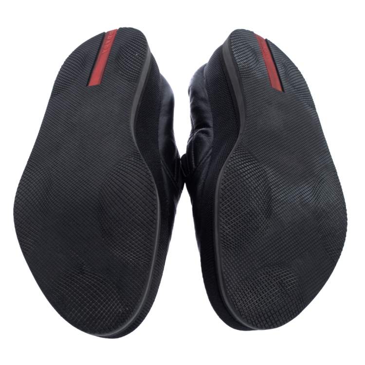 Pre Owned Prada Sports Black Leather Scrunch Slip On Sneakers Size 41.5