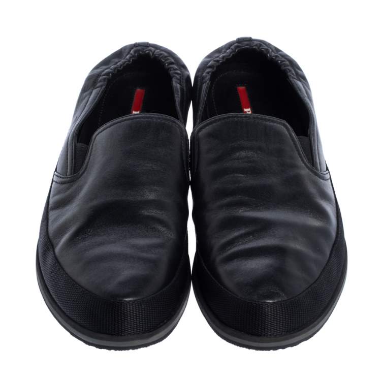 Pre Owned Prada Sports Black Leather Scrunch Slip On Sneakers Size 41.5