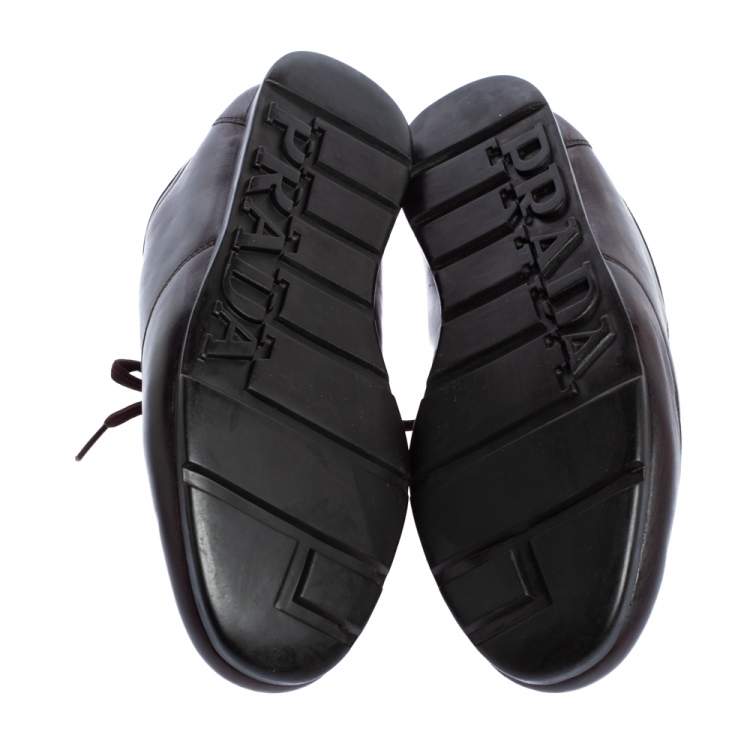 Pre Owned Prada Sport Dark Brown Leather Lace Up Low Top Sneakers Size 43