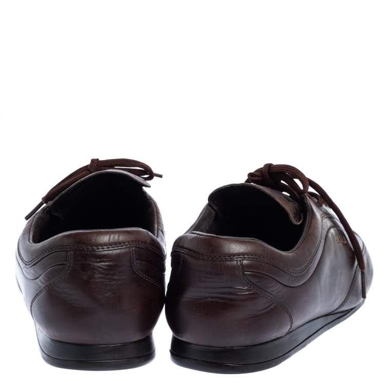 Pre Owned Prada Sport Dark Brown Leather Lace Up Low Top Sneakers Size 43