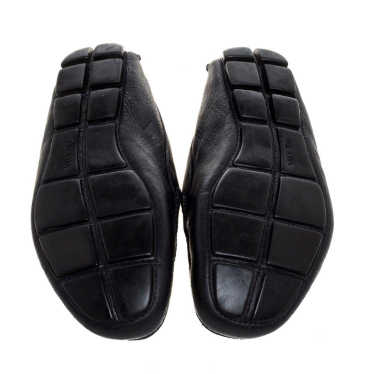 Pre Owned Prada Black Leather Driver Penny Slip On Loafers Size 42