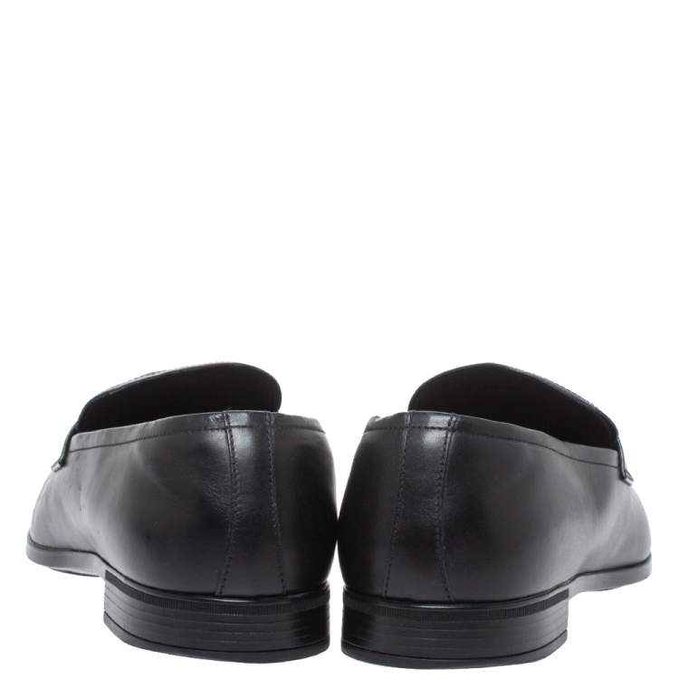 Pre Owned Prada Black Leather Slip On Loafers Size 44