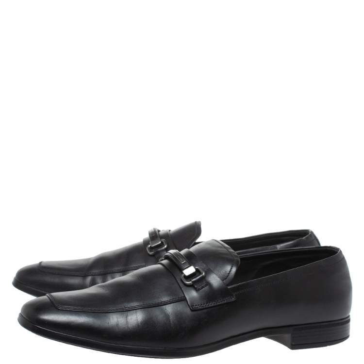 Pre Owned Prada Black Leather Slip On Loafers Size 44