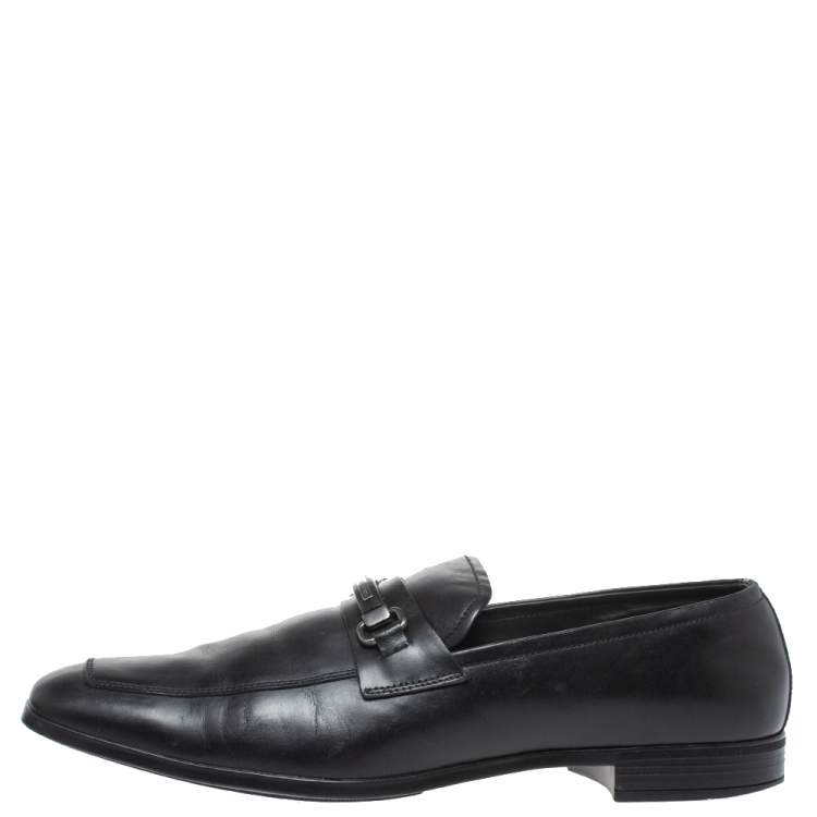 Pre Owned Prada Black Leather Slip On Loafers Size 44