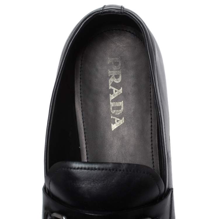 Pre Owned Prada Black Leather Slip On Loafers Size 44
