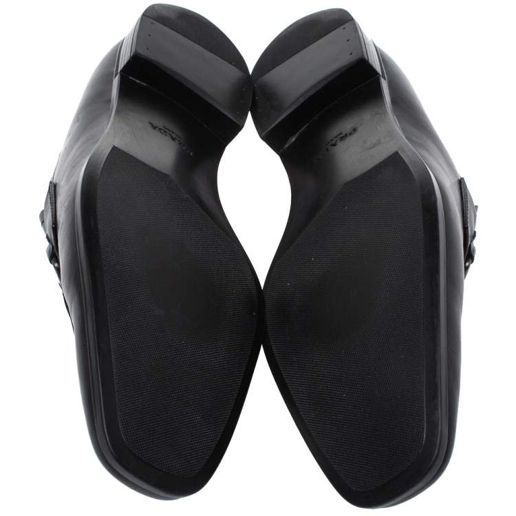 Pre Owned Prada Black Leather Slip On Loafers Size 44