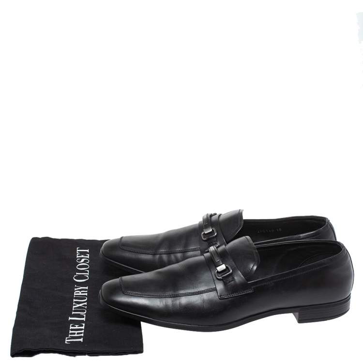 Pre Owned Prada Black Leather Slip On Loafers Size 44