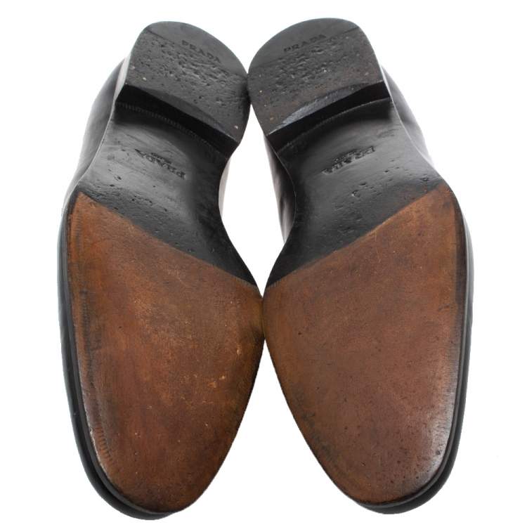 Pre Owned Prada Black Leather Penny Loafers Size 44
