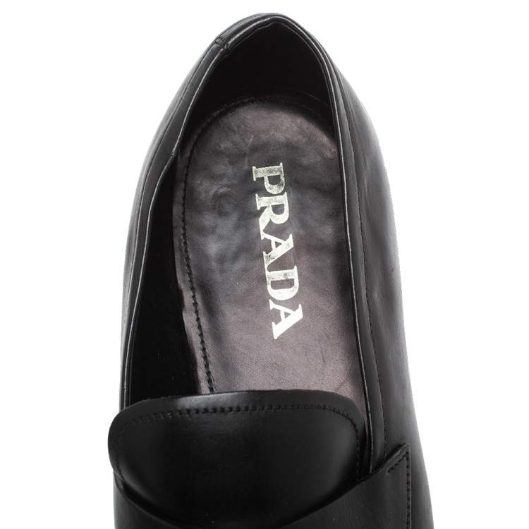 Pre Owned Prada Black Leather Penny Loafers Size 44