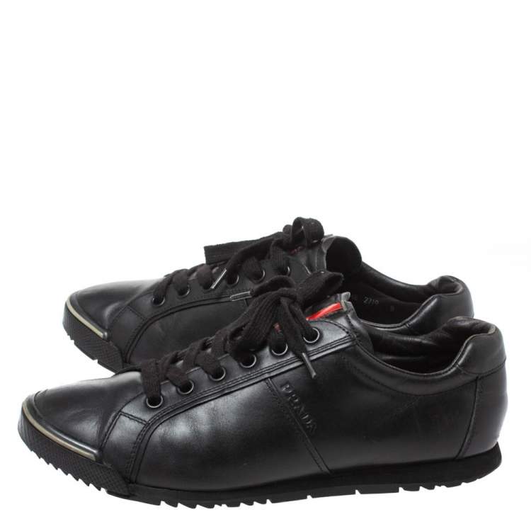 Pre Owned Prada Sports Black Leather Lace Low Top Sneakers Size 42